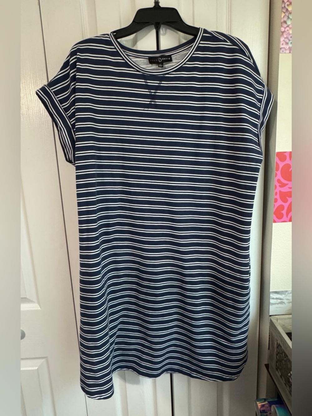 Fred David Navy and White Striped Casual Dress